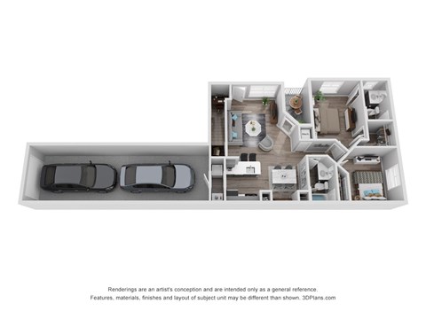 Floor plan for 2 beds, 2 baths, 915 sqft